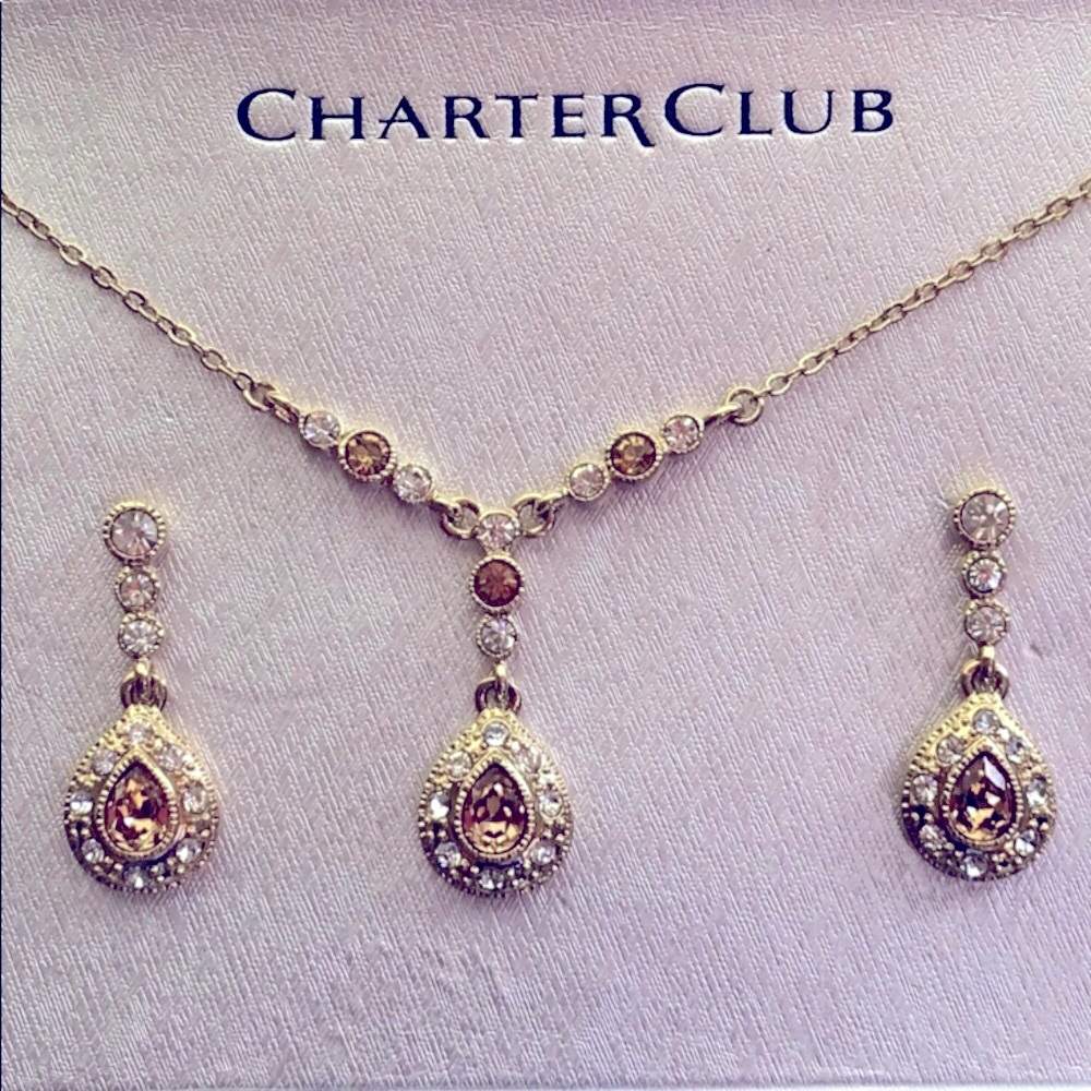 💥 Topaz & Crystal Earrings & Necklace